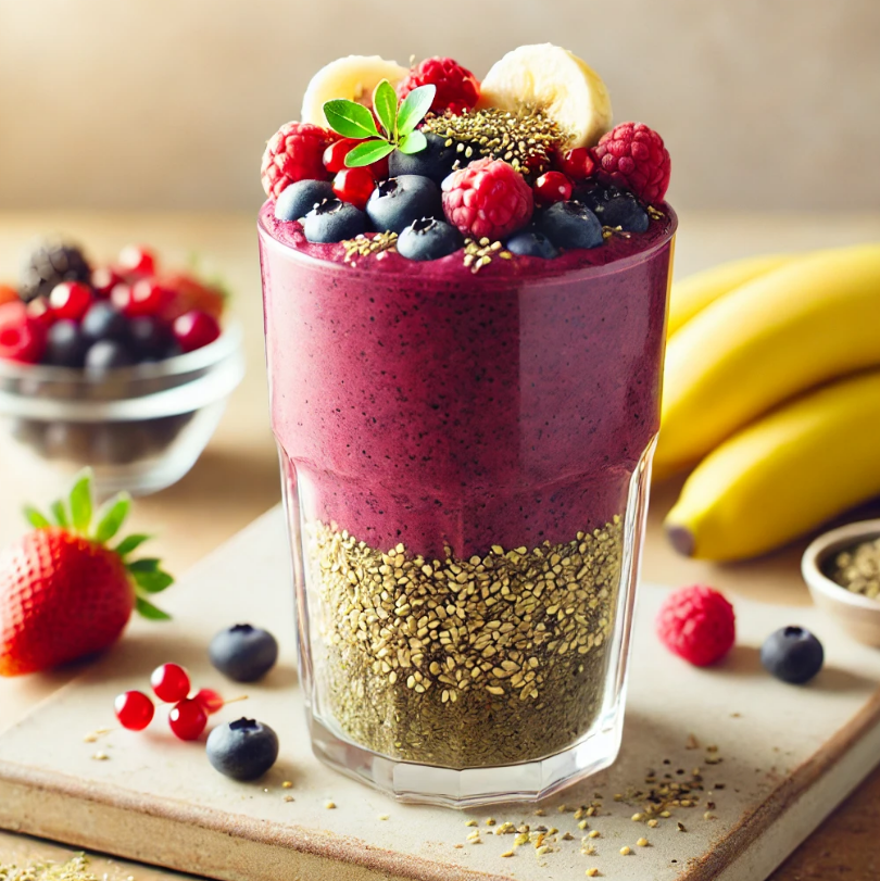 Detox Smoothie with Berries and Hemp Seeds